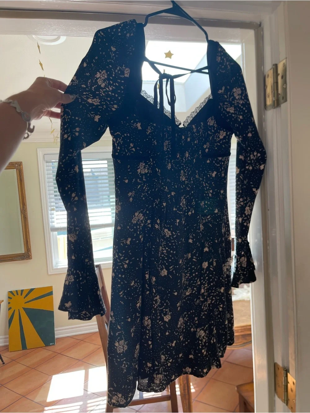 Free People Black Floral Long-Sleeve Mini Dress